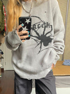R&B | Punk Geripptes Strickpullover mit Bedruckter Spinne