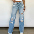 R&B | Weite Bein Hohe Taille Lockerer Schnitt Zerrissenes Denim Design
