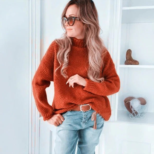 R&B | Relaxed Fit Hoher Kragen Texturiertes Strickmaterial Lange Ärmel