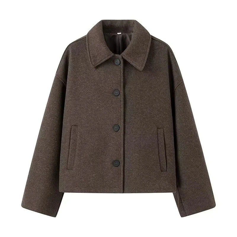 R&B | Jacke aus Wollmischung, kastenförmige Passform, klassischer Kragen, Knopfverschluss