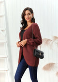 R&B | Strickjacke Grobstrick Lockere Passform V-Ausschnitt Offene Frontschicht