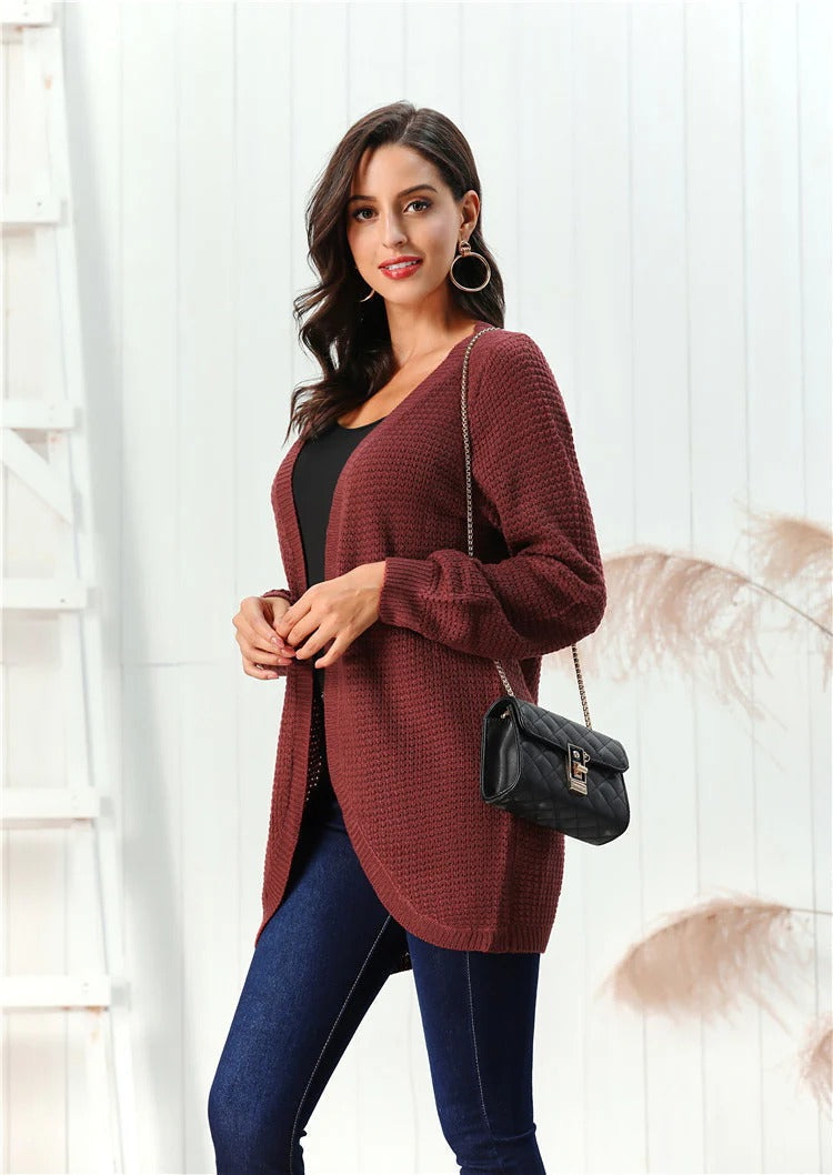 R&B | Strickjacke Grobstrick Lockere Passform V-Ausschnitt Offene Frontschicht