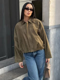 R&B | Übergangsjacke - Wildleder-Look - Lockere Passform - Hemdkragen - Taillenlänge