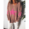 R&B | Sweater Relaxed Fit Weiche Strick Stern Druck Lange Ärmel