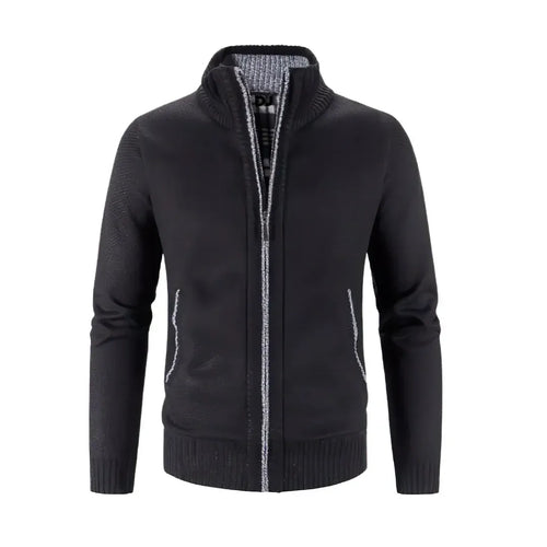 R&B | Zip Cardigan Slim Fit Wollstrick Rippkante Kontrastdetail
