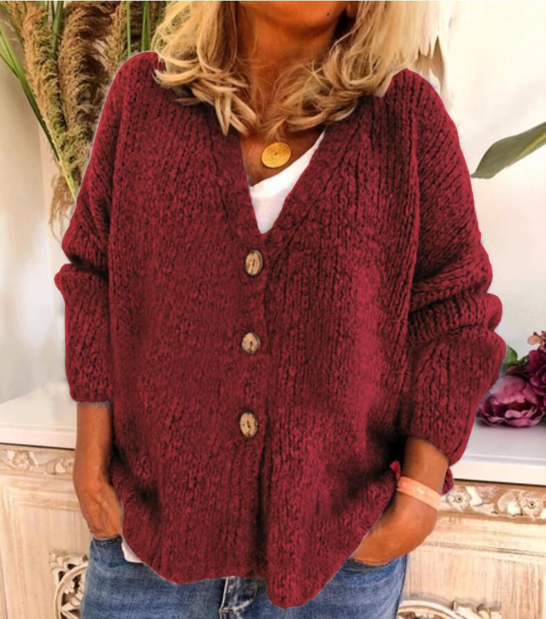 R&B | Woll Übergröße Strickjacke V-Ausschnitt Knopf Vorder Strickjacke