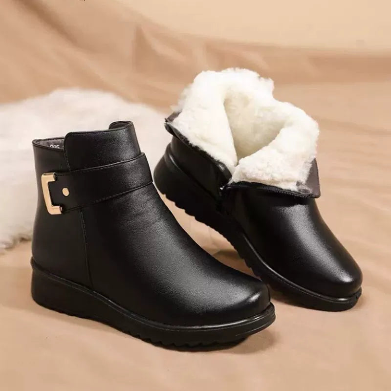 R&B | Stiefeletten Leder Warm Gefüttert Strukturierte Passform Schnalle Rutschfeste Sohle