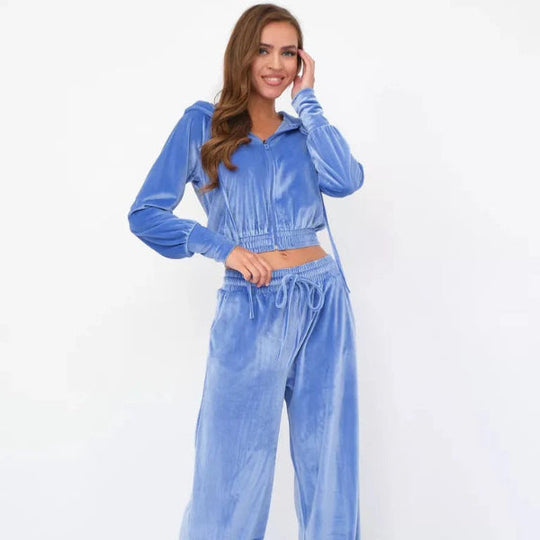 R&B | Loungewear Set Fleece Lässiger Schnitt Kapuzenpullover mit Kordelzug Weite Hose