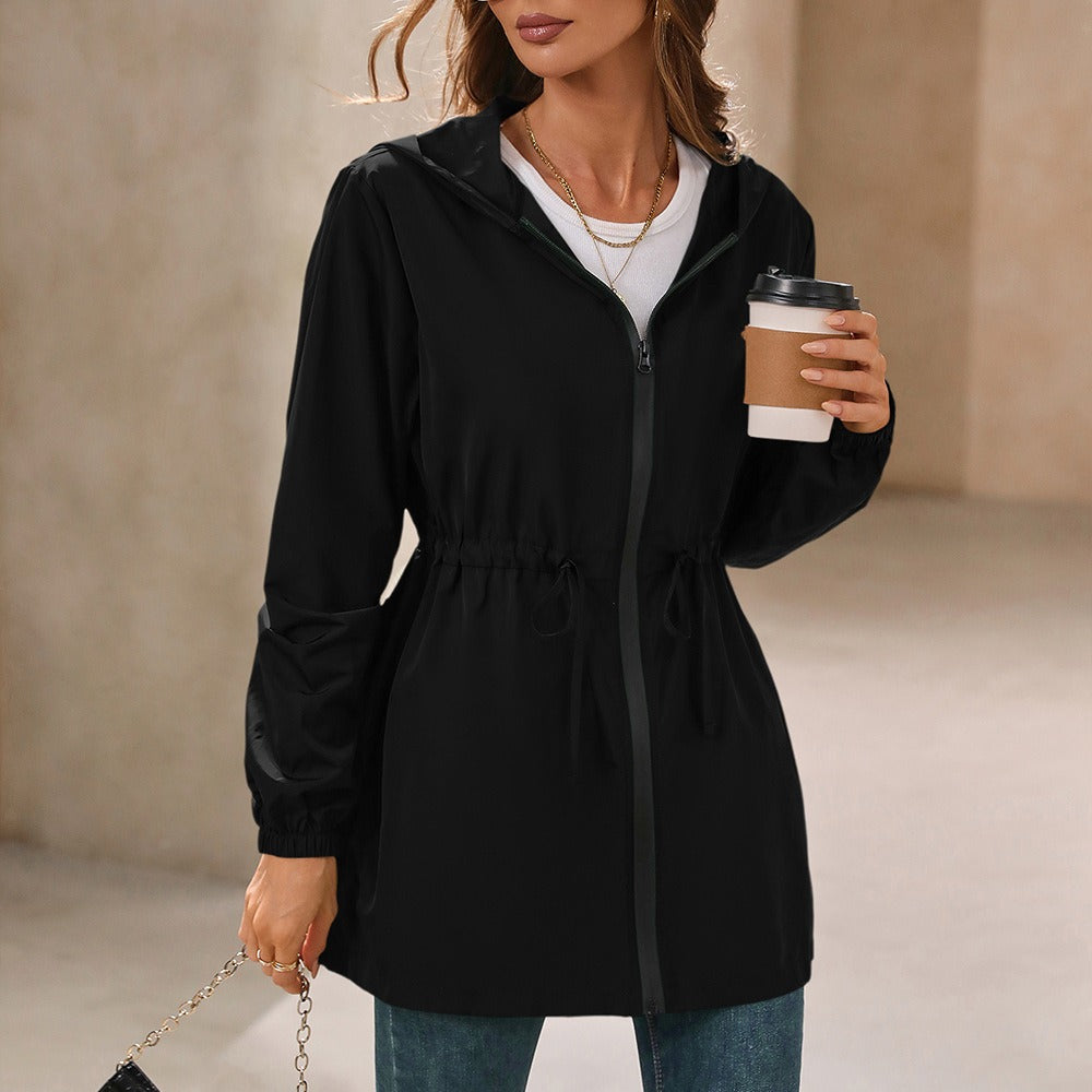 R&B | Regenjacke Wasserabweisender Leichter Stoff Verstellbare Taille Kapuze Reißverschluss