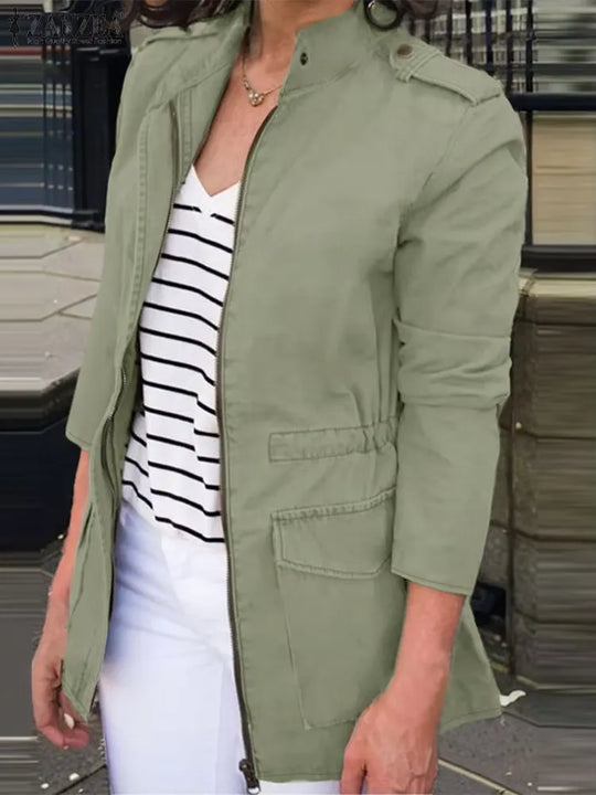 R&B | Cargo-Jacke - Relaxed Fit - Baumwolle - Reißverschluss - Stehkragen - Klappentaschen