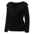 R&B | Slim Fit Weiche Stricktextur Spitzen V-Ausschnitt Langarm