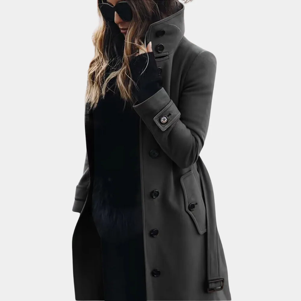 R&B | Trenchcoat Taillierte Passform Wolltextur Vollständig Länge Gürtel an der Taille