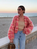 R&B | Strickjacke Wool Blend Cropped Passform Offene Vorderseite Ballonärmel