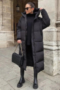 R&B | Puffer-Jacke Gesteppter Oversized-Schnitt Vollständig Länge Kapuze Hoher Kragen Warm Tragen