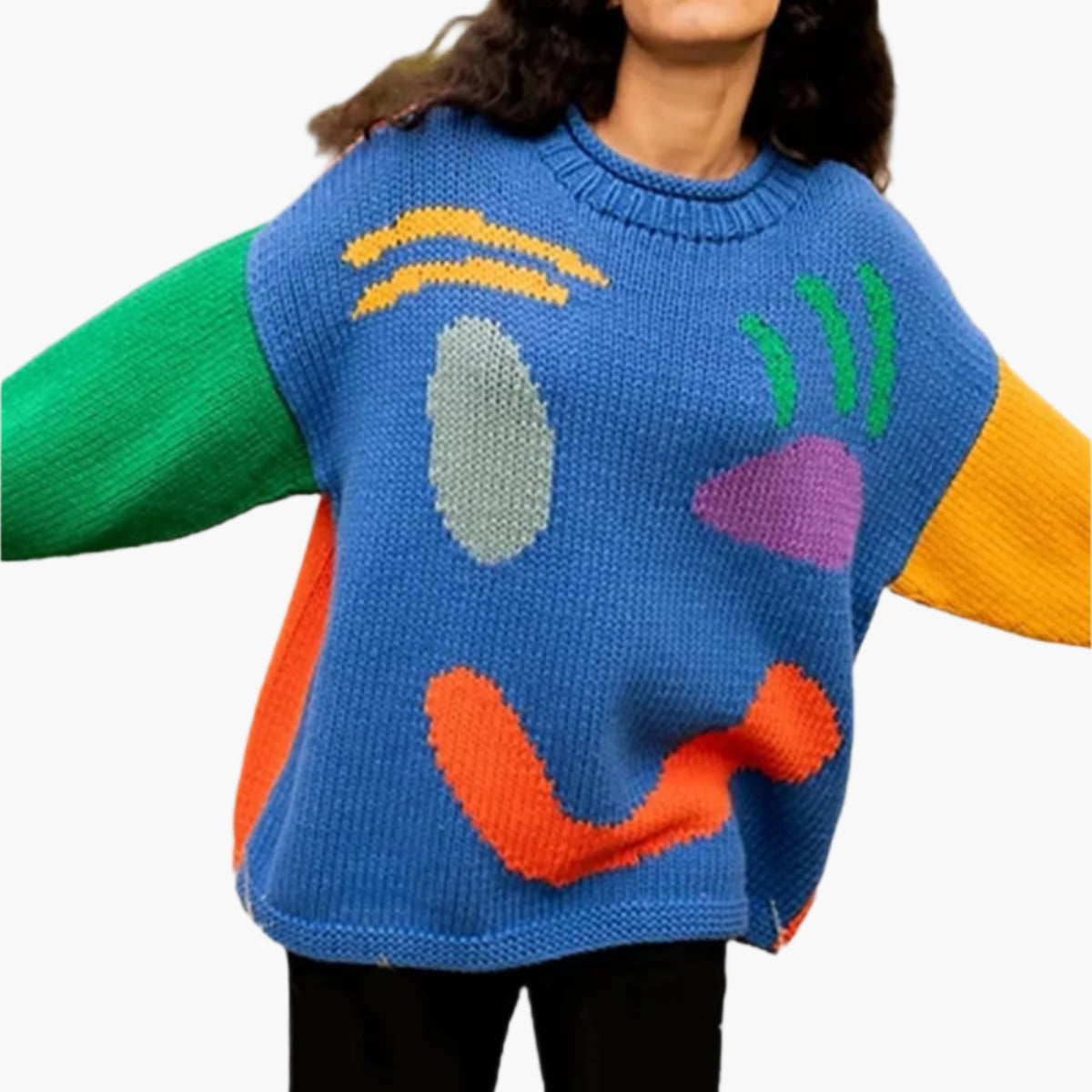R&B | Strickpullover Im Künstlerstil - Gemütlicher Freizeit-Jumper mit Abstraktem Gesichtsmuster
