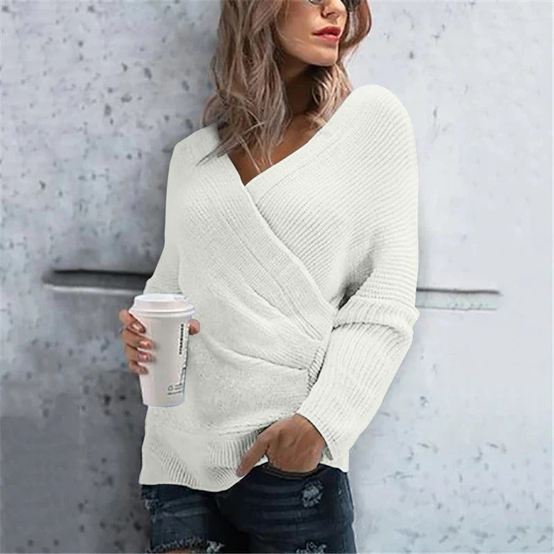 R&B | Wickelpullover Strukturstrick V-Ausschnitt Lässige Passform Gerippte Details