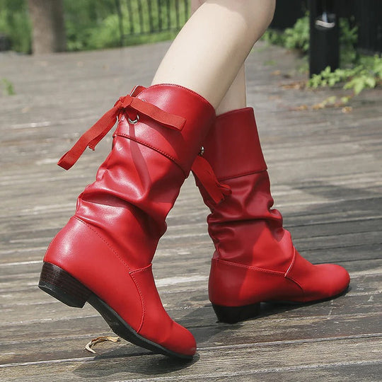 R&B | Kniehohe Stiefel – Schlanke Strukturierte Passform – Schnürdetail Hinten – Lederlook-Finish