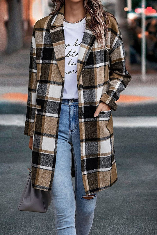 R&B | Mantel - Oversized Fit - Wolle - Karomuster - Mit Knöpfen und Taschen