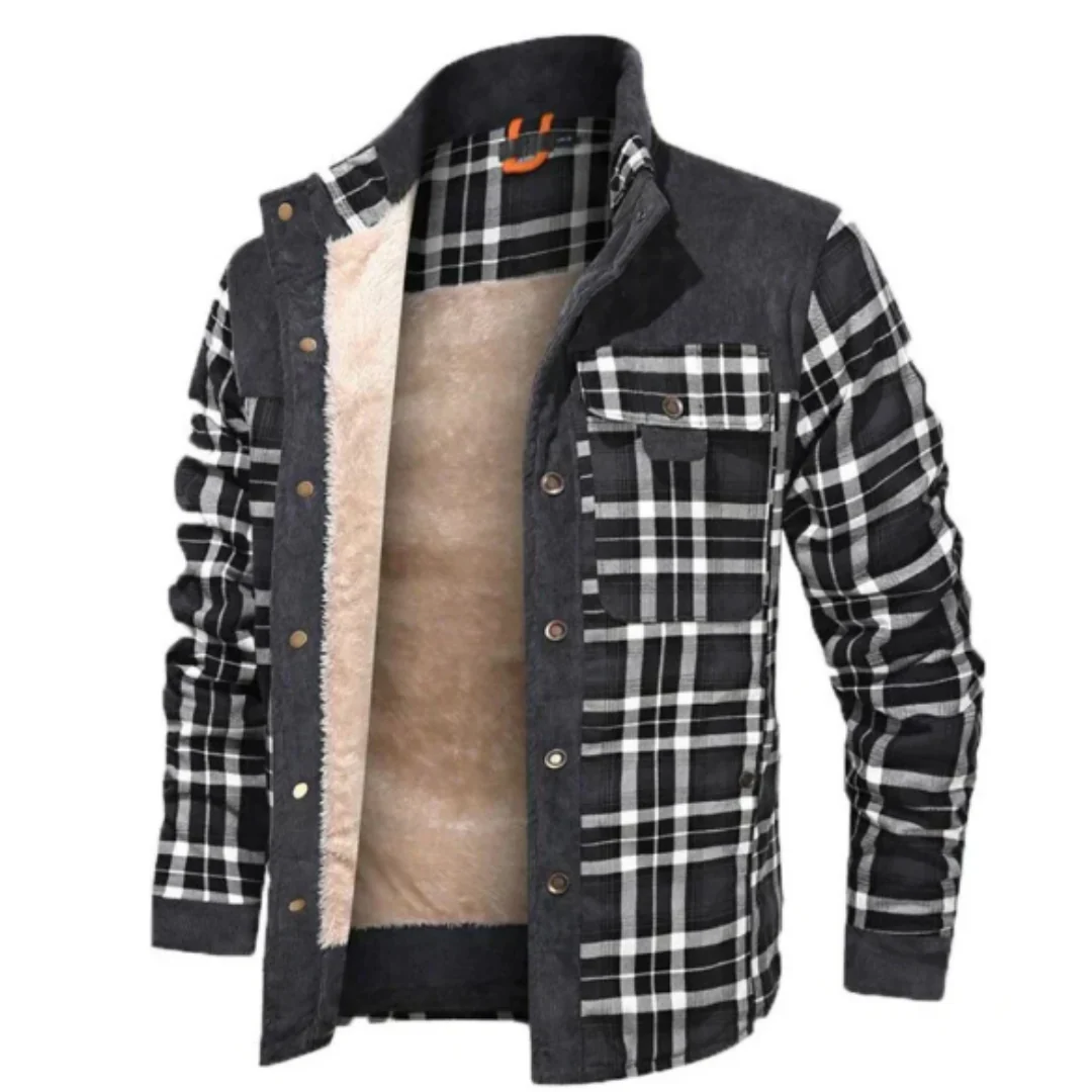 R&B | Wolle Jacke mit Karomuster, warm gefüttert, normale Passform, Knopfverschluss