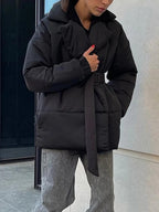 R&B | Gürteltaschen Pufferjacke Wickel Front Stepp Wintermantel