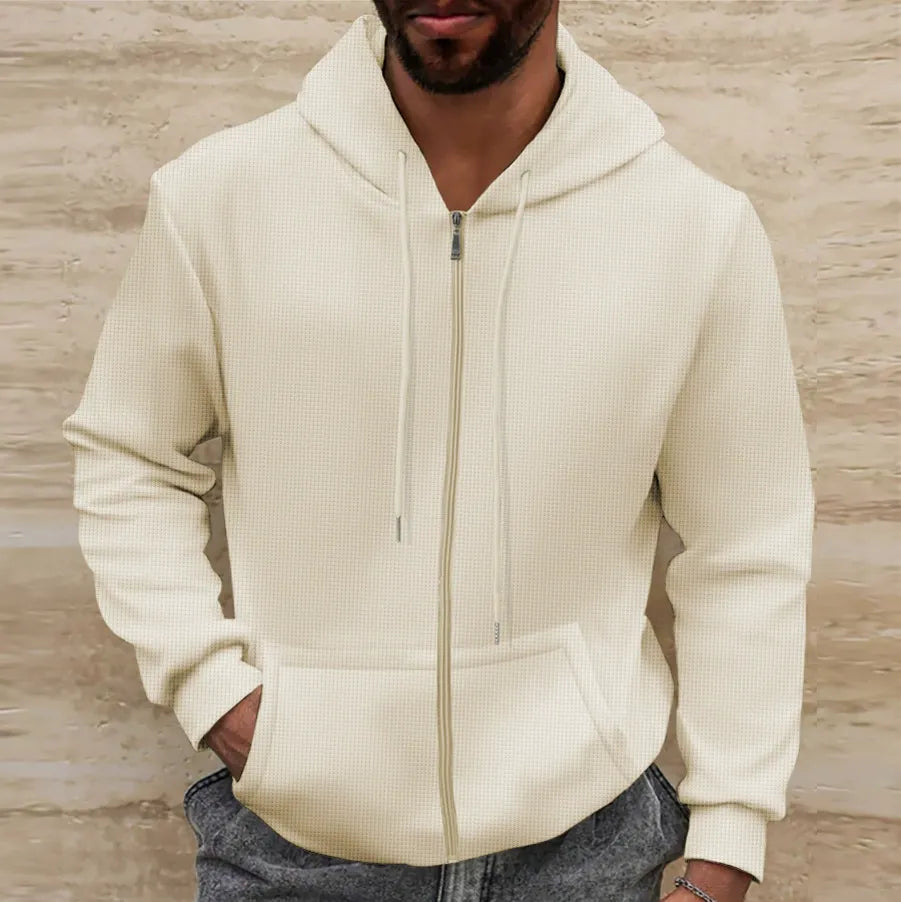 R&B | Kapuzenpullover Waffelstruktur Regular Passform Reißverschluss Lässiger Stil