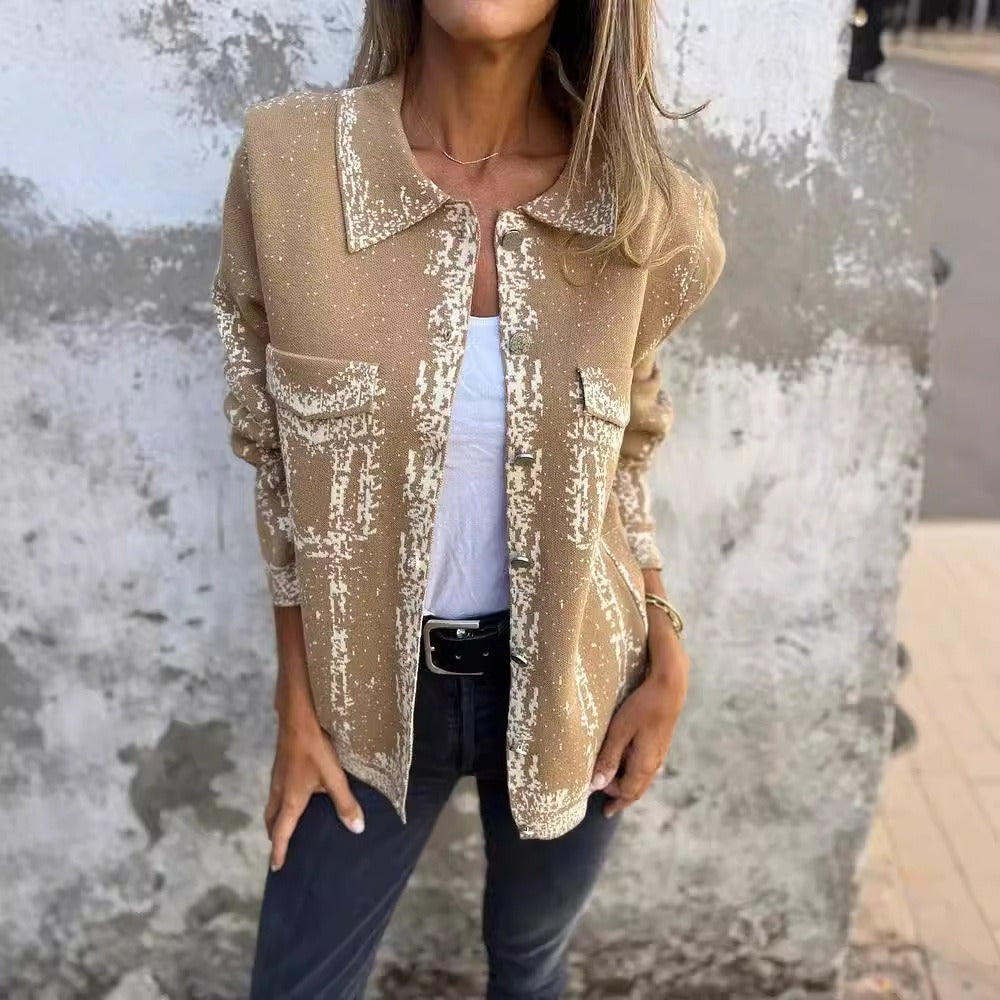 R&B | Gestrickte Wollmischung Lässige Passform Metallknöpfe mit Revers