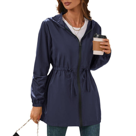 R&B | Regenjacke Wasserabweisender Leichter Stoff Verstellbare Taille Kapuze Reißverschluss