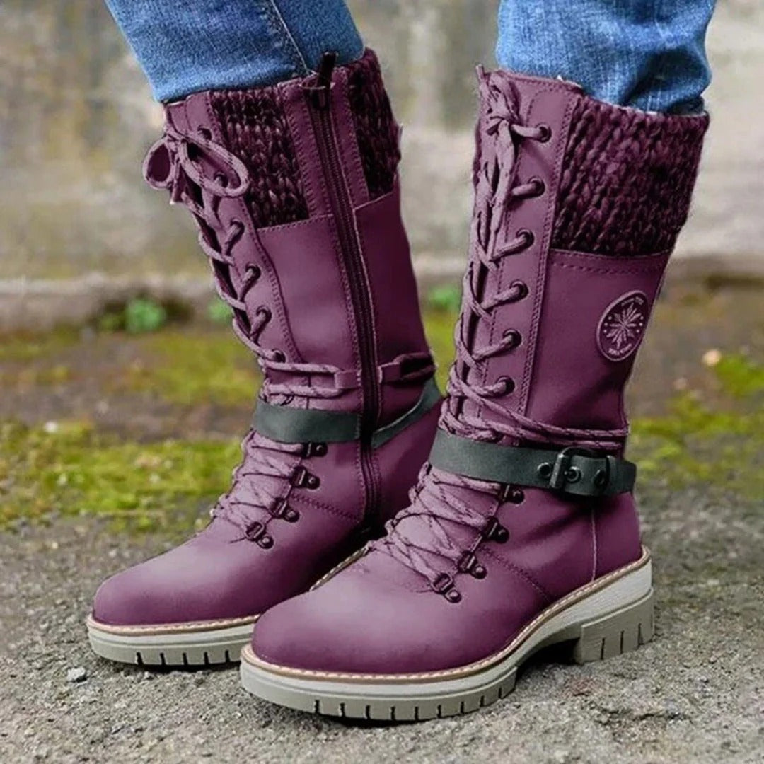 R&B | Stiefel Frontschnürung Reißverschluss Wollbündchen Schnallen Details