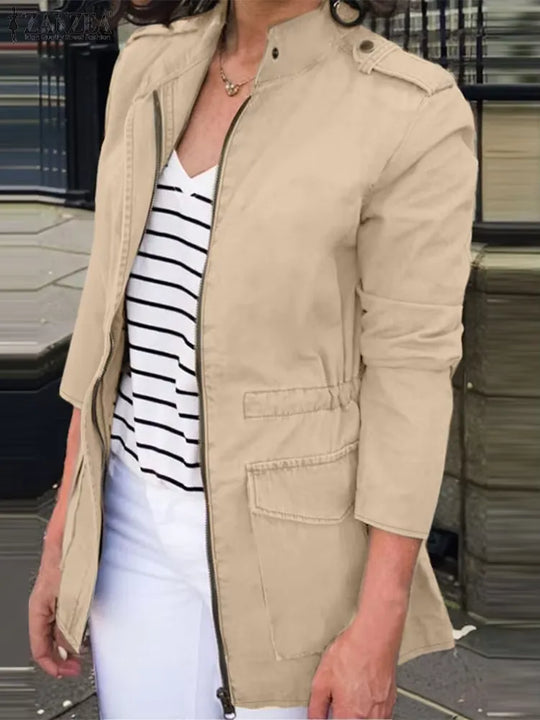R&B | Cargo-Jacke - Relaxed Fit - Baumwolle - Reißverschluss - Stehkragen - Klappentaschen