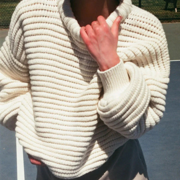 R&B | Strickpullover Übergröße Passform Hoher Kragen Rippstrick Wollmischung