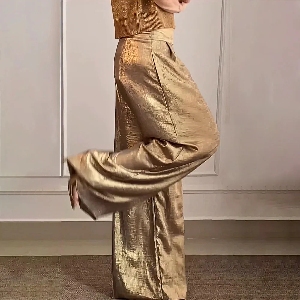 R&B | Weite Beine Hohe Taille Leicht Seidiger Fall Elegante Passform