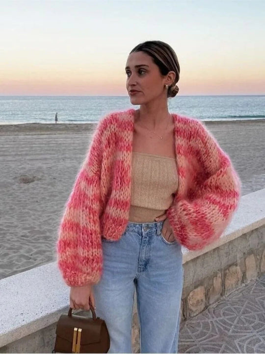 R&B | Strickjacke Grobstrick Übergröße Offene Vorderseite Gekürzter Lässiger Layer