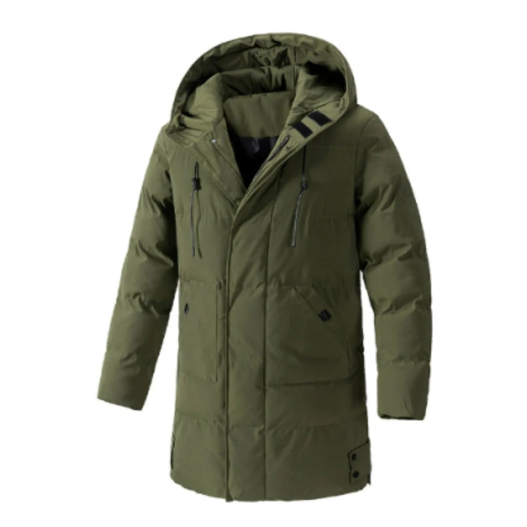R&B | Jacke mit Kapuze, wasserabweisend, wattiert, mittellang, mehrere Taschen