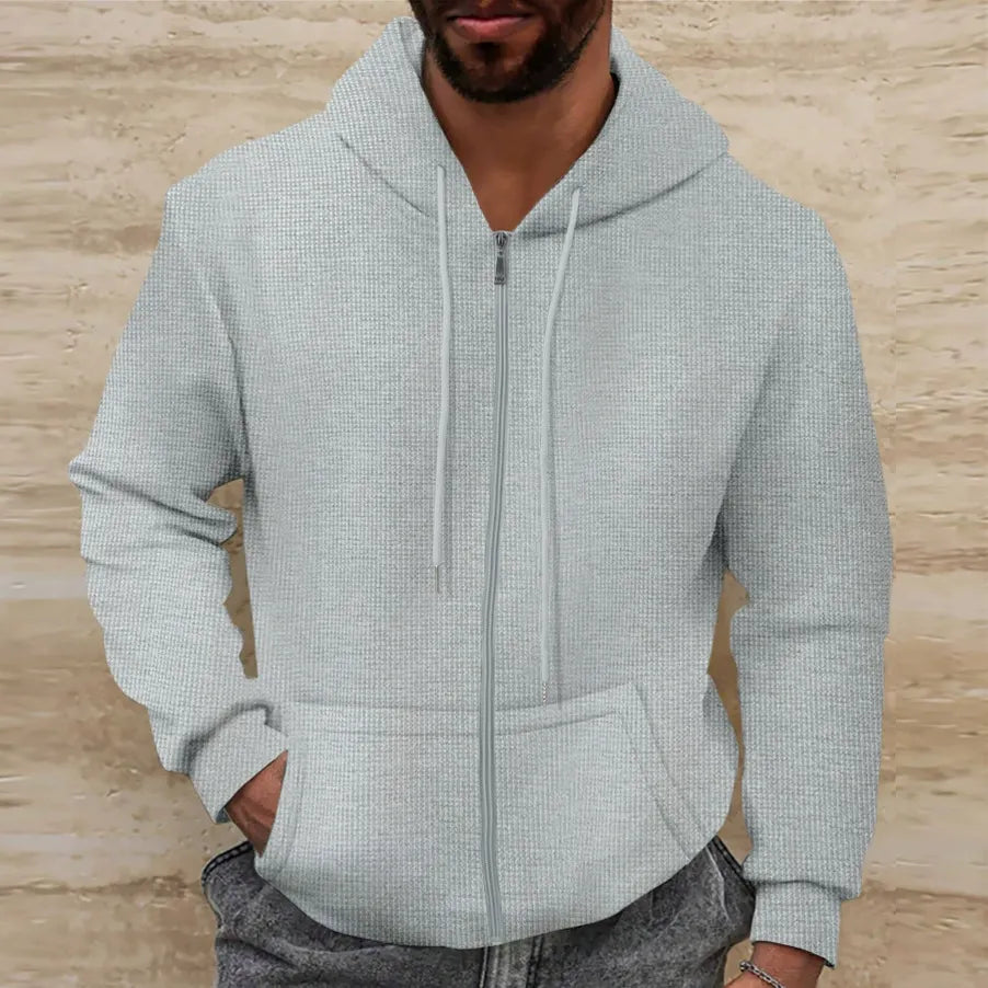 R&B | Kapuzenpullover Waffelstruktur Regular Passform Reißverschluss Lässiger Stil