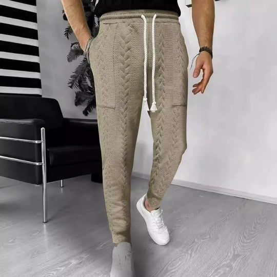 R&B | Hose Jogger Jacquard Struktur Gerade Passform Kordelzug Umschlagbeine