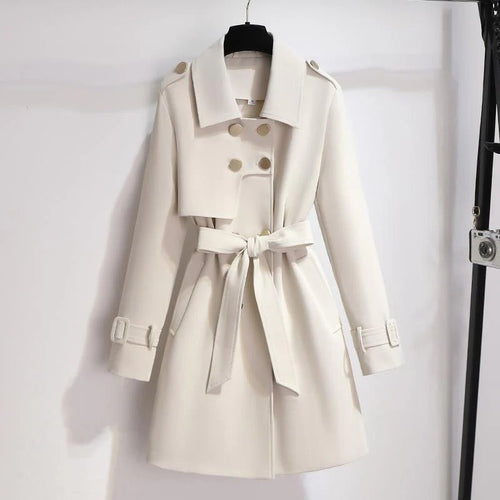 R&B | Trench Mantel Maßgeschneiderte Silhouette Wollmischung Gürtel Doppelreiher Design