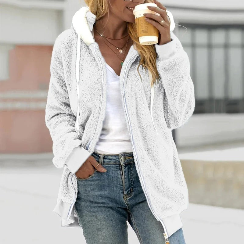 R&B | Jacke mit Kapuze Plüsch-Fleece Oversized Fit Reißverschluss Casual Stil