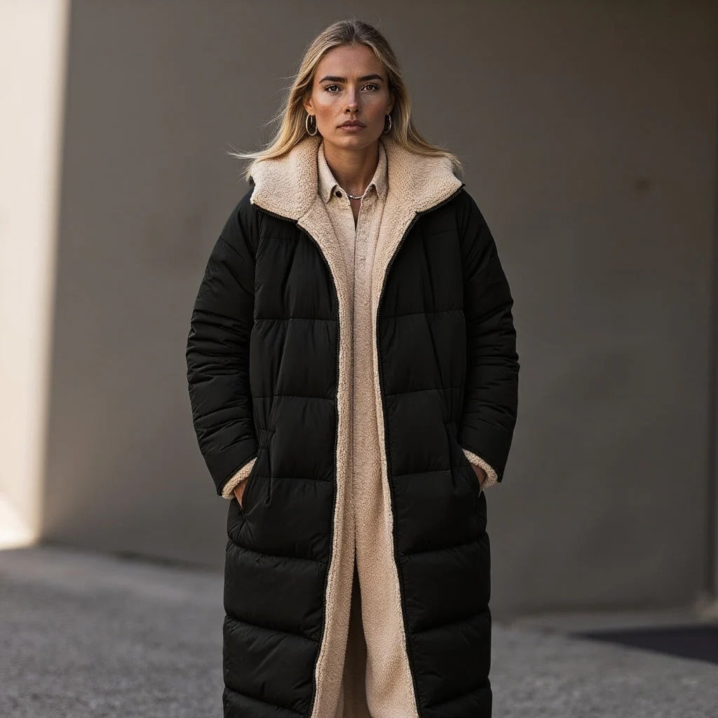 R&B | Langer Gesteppter Jacke Lockere Passform Fleecekragen Voll Gefüttert Warmer Komfort