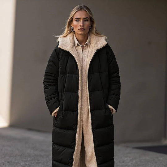 R&B | Langer Gesteppter Jacke Lockere Passform Fleecekragen Voll Gefüttert Warmer Komfort