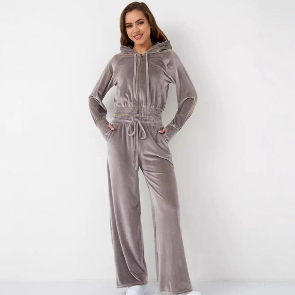 R&B | Loungewear Set Fleece Lässiger Schnitt Kapuzenpullover mit Kordelzug Weite Hose