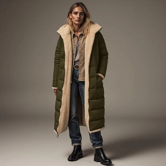 R&B | Langer Gesteppter Jacke Lockere Passform Fleecekragen Voll Gefüttert Warmer Komfort