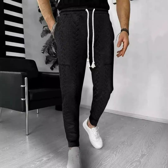 R&B | Hose Jogger Jacquard Struktur Gerade Passform Kordelzug Umschlagbeine
