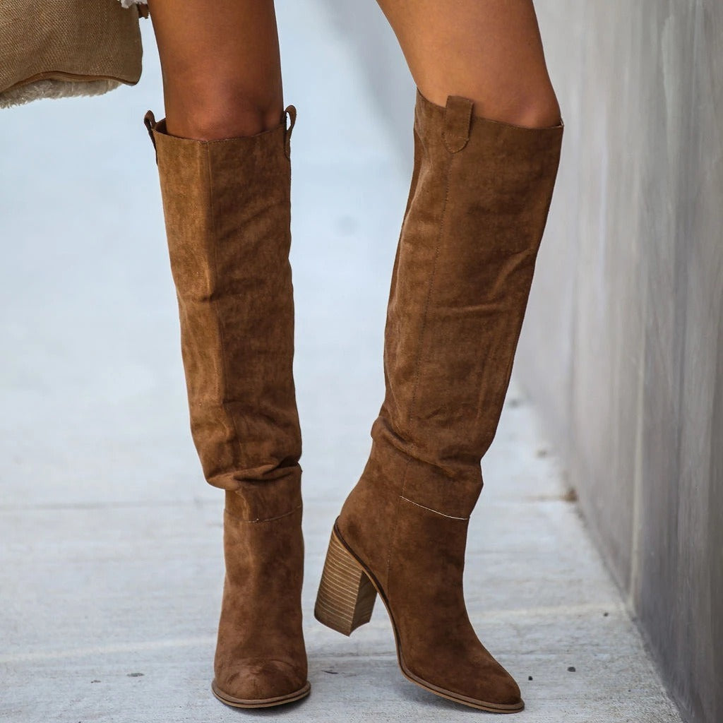 R&B | Overkniestiefel – Kunstsuede – Slim Fit – Blockabsatz – Zum Hineinschlüpfen Stil