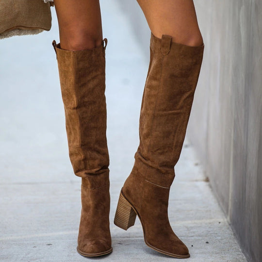 R&B | Overkniestiefel – Kunstsuede – Slim Fit – Blockabsatz – Zum Hineinschlüpfen Stil