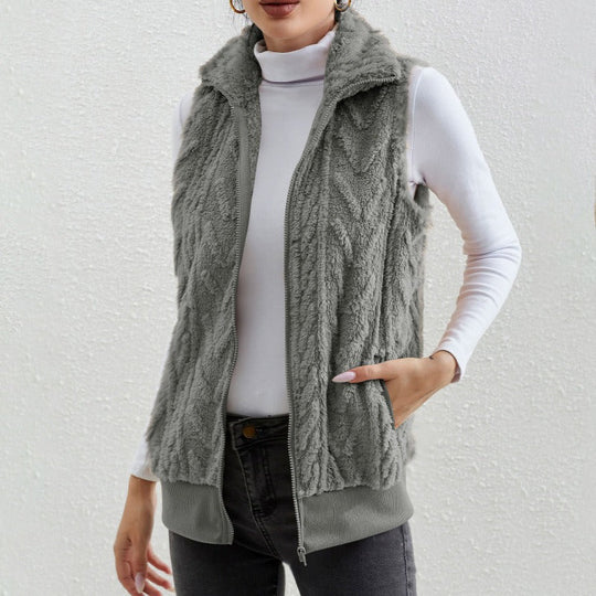 R&B | Ohne Ärmel Jacquard Fleece Reißverschluss Hoher Kragen Relaxed Passform