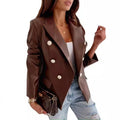 R&B | Blazer Lederlook Taillierte Passform Doppelreiher Lange Ärmel