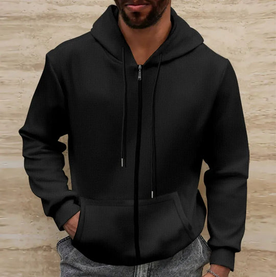 R&B | Kapuzenpullover Waffelstruktur Regular Passform Reißverschluss Lässiger Stil