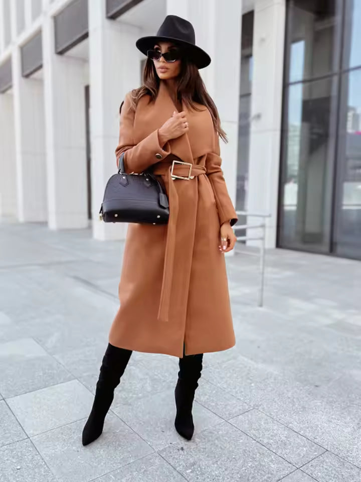 R&B | Mantel Lange Silhouette Tailored Fit Gürtel mit Schnalle Knopfverschluss