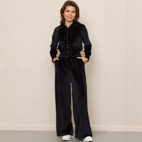 R&B | Loungewear Set Fleece Lässiger Schnitt Kapuzenpullover mit Kordelzug Weite Hose