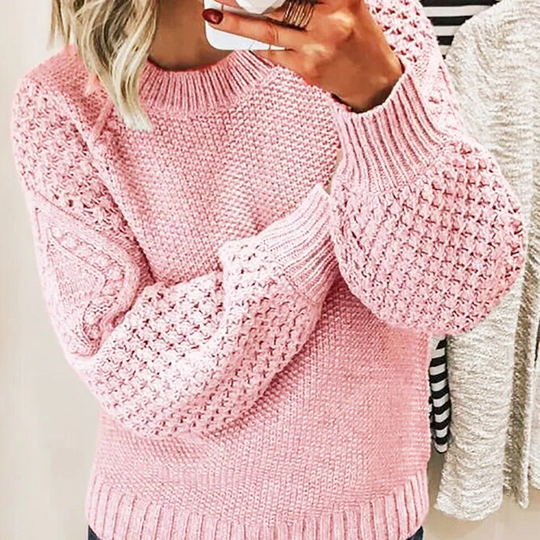 R&B | Sweater aus Wollmischung Übergröße Passform Kabelstrick Ballonärmel